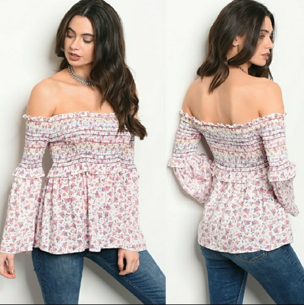 Off the Shoulder smocked floral top